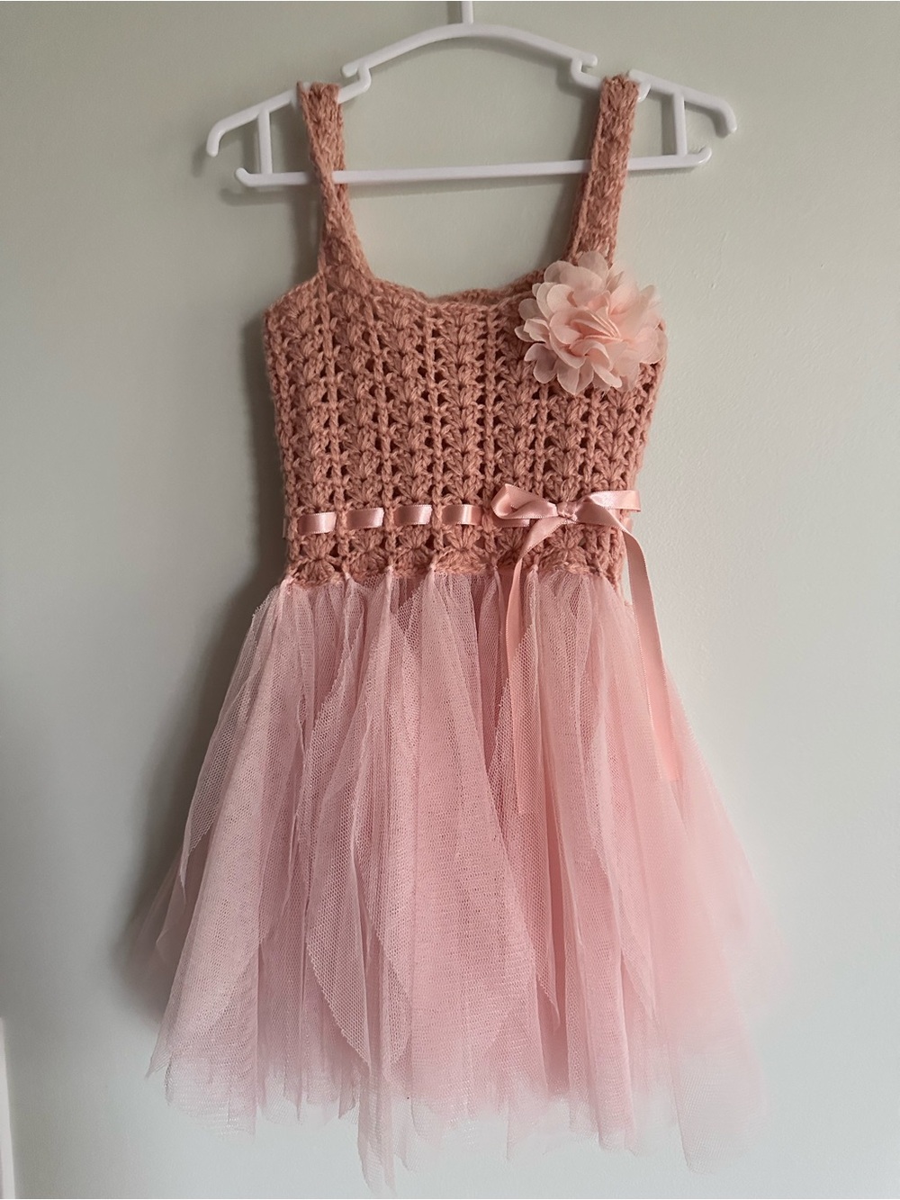 Elly & Emmy Pink Crochet Bodice Tulle Flower Dress Birthday Pictures Fancy